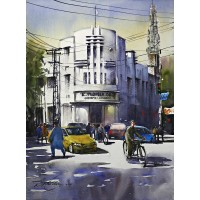 Sarfraz Musawir, Mall Road Lahore, 11 x15 Inch, Watercolor on Paper, Cityscape Painting, AC-SAR-079